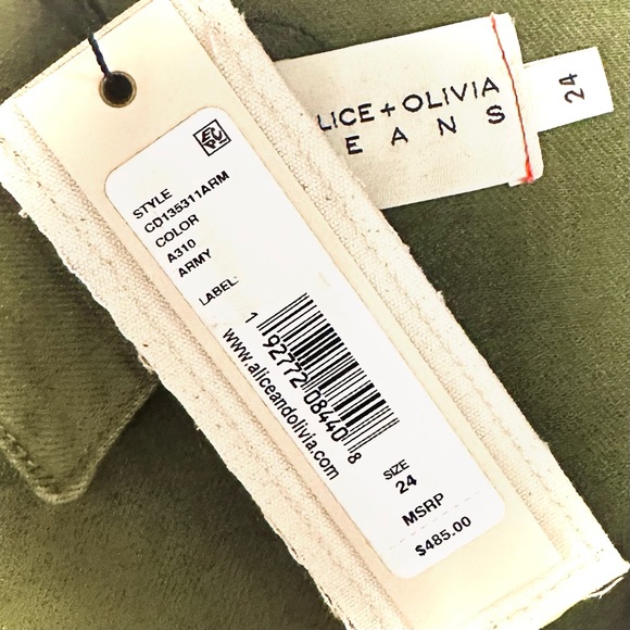 ALICE + OLIVIA || Gorgeous Wide-Leg Denim Jumpsuit in Army Green - SZ 24 💚NWT💚 - Picture 12 of 12